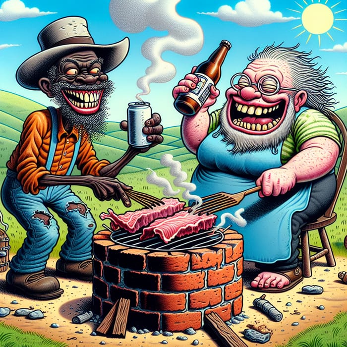 Cartoon Hillbilly BBQ: Smoking Meat & Drinking Beer