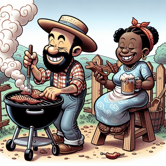 Charming Cartoon Hillbillies Grilling & Chilling with Beer
