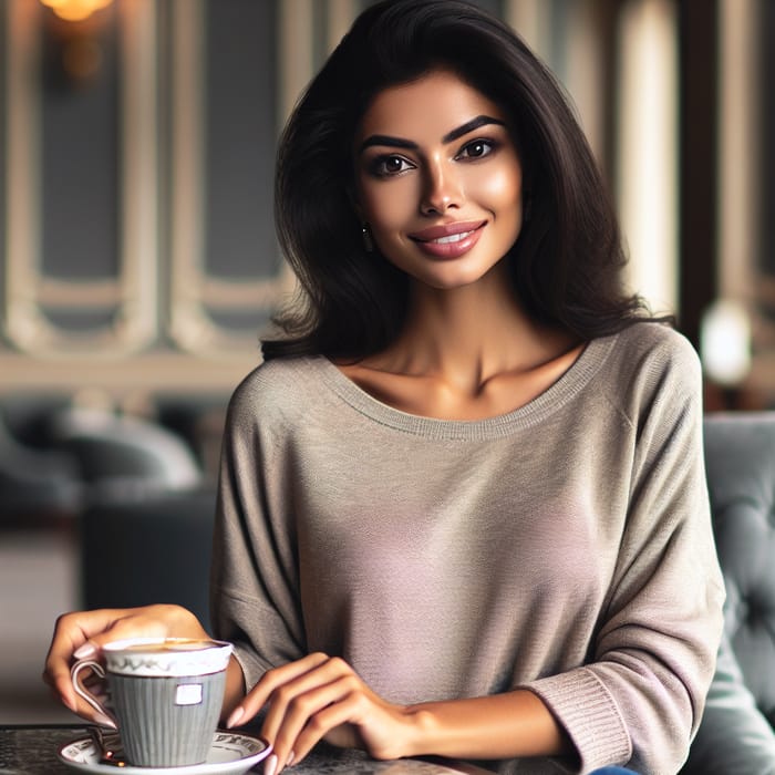 Graceful South Asian Customer at Elegant Cafe | Asian Beauty