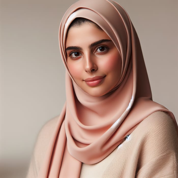 Peach-Colored Hijabist Woman with Serene Expression