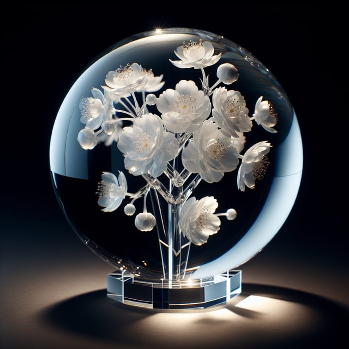 Crystal Globe with White Flowers - Stunning Floral Sphere