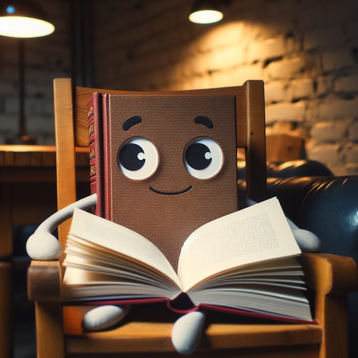 Anthropomorphic Book Sitting on Chair in Cozy Library