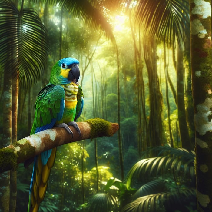 Colorful Parrot Sitting on Branch | Tropical Tree