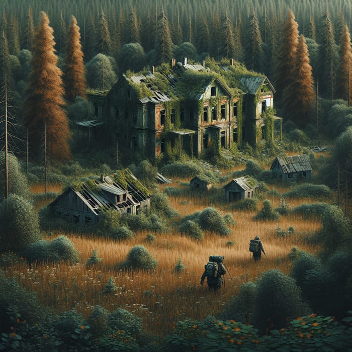 Abandoned Buildings and Ruins in Overgrown Forest