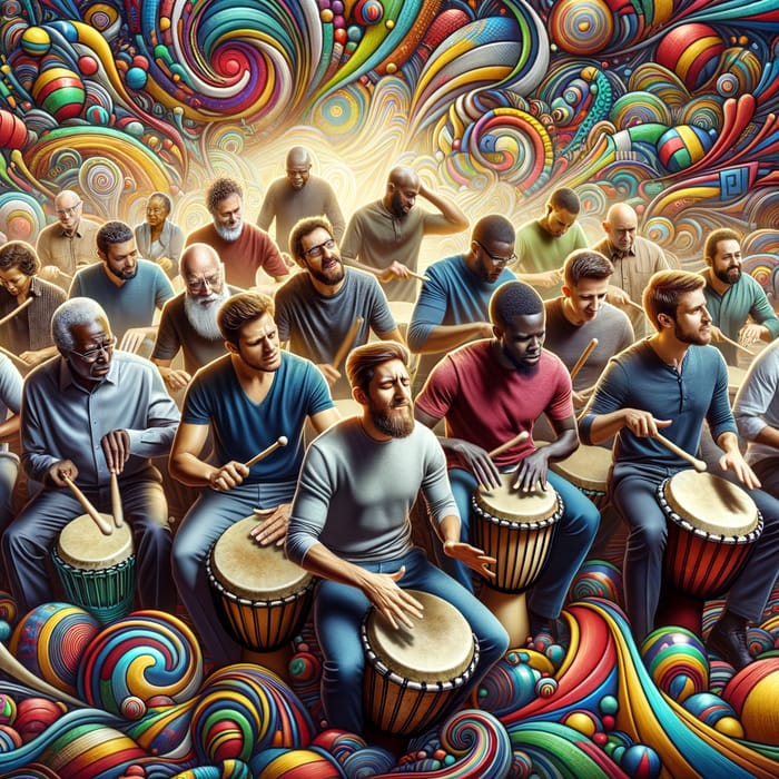 Djembe Drummers & Colorful Abstract Music Art