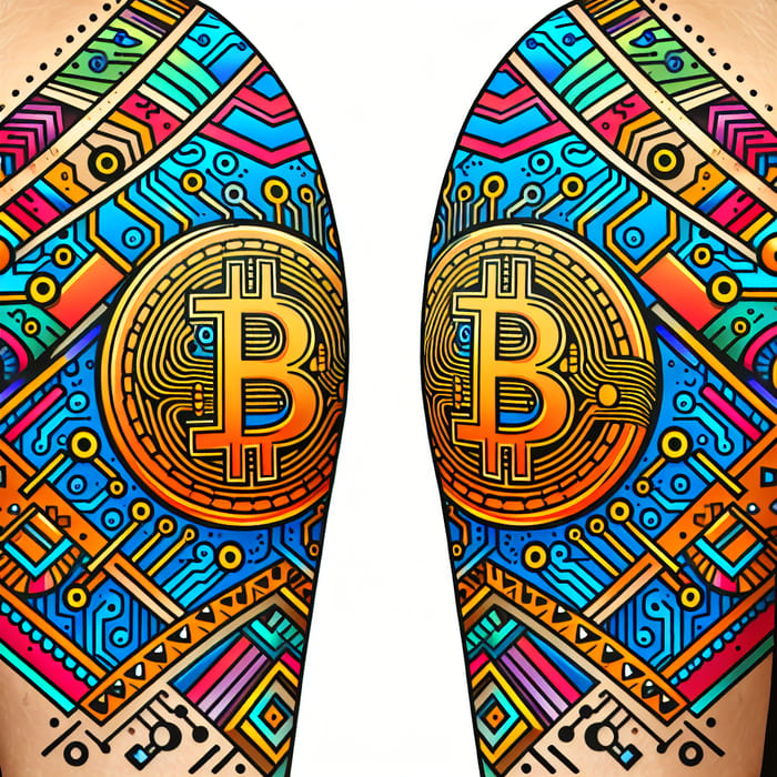 Bitcoin Tribal Tattoo Design - Colored Deltoid Ink Idea