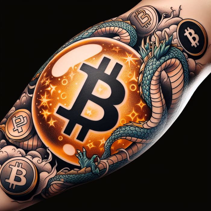 Bitcoin Hidden in Dragon Ball Tattoo with Virtual Currency Background