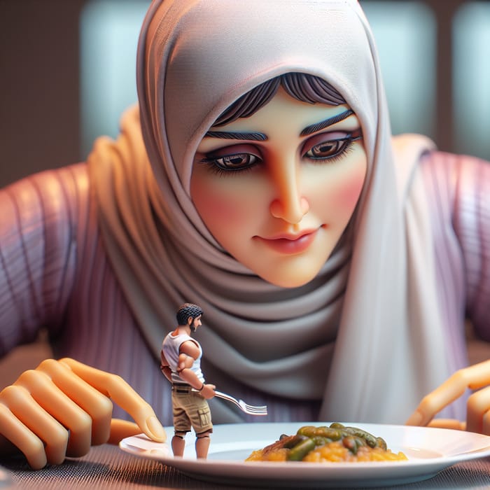 Colossal Arabian Woman with Toy Boy - Giantess's Endearing Display
