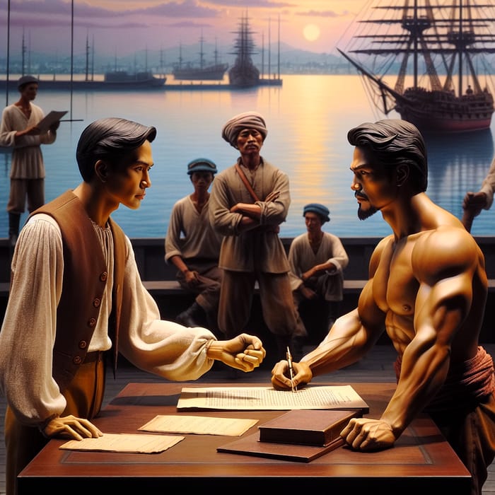 Jose Rizal and Paciano Forming a Pact at the Port in 19th Century Philippines