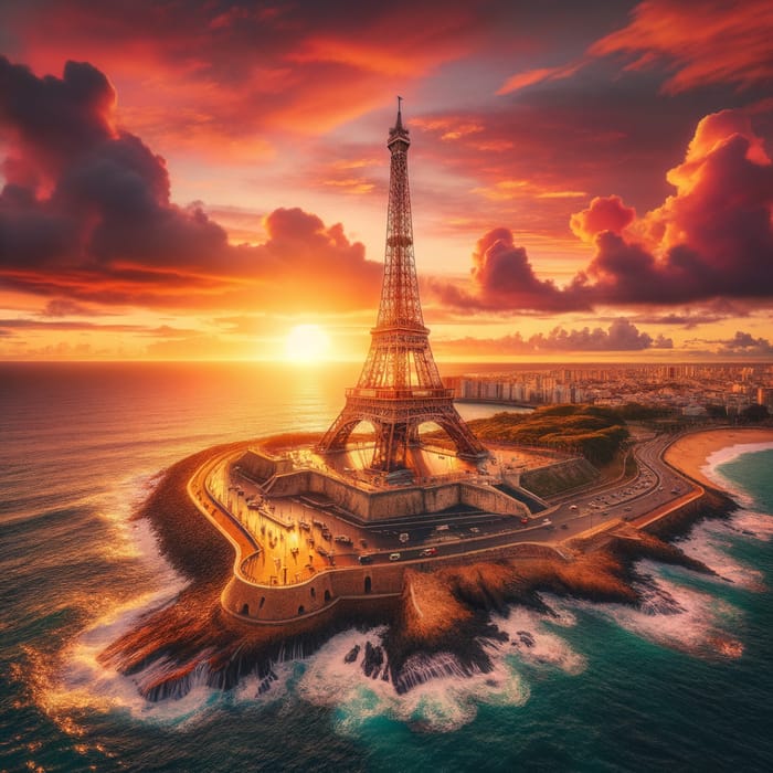 Eiffel Tower by Fortaleza Beach at Sunset