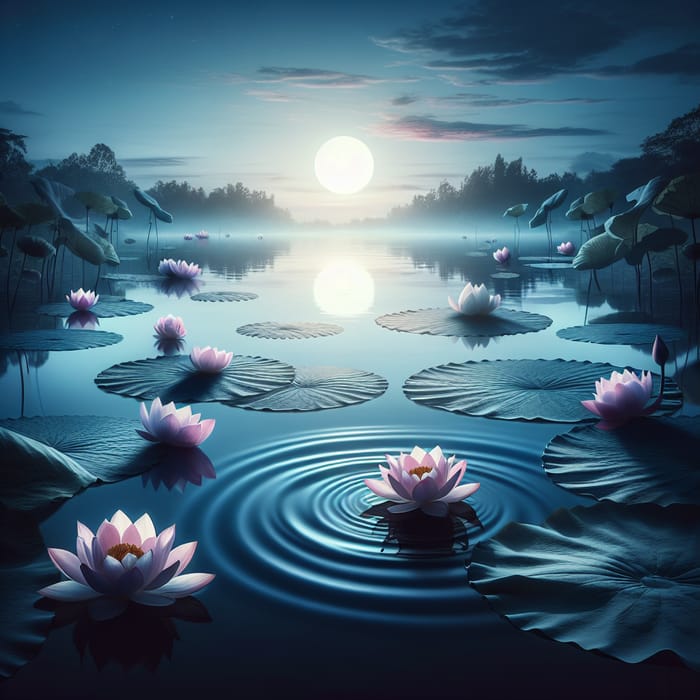 Calming Lotus Pond under Moonlight | Authentic Imagery