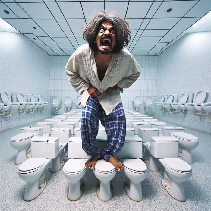 Crazy South Asian Man on Toilets: Wild Expressions