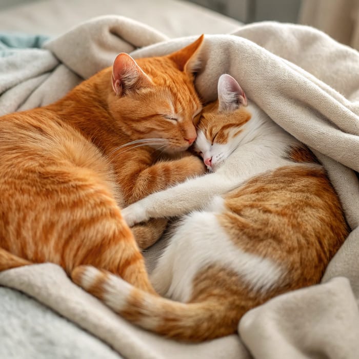 Adorable Cats Snuggling Together