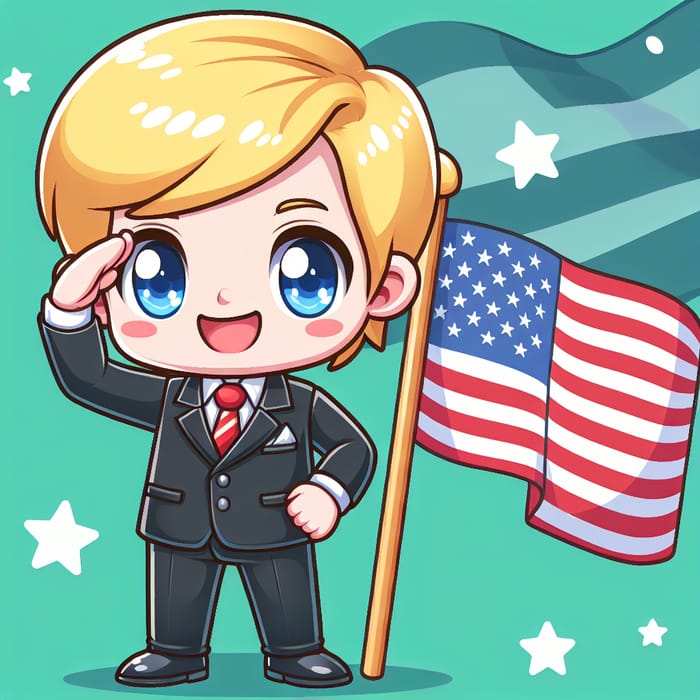 Cute Cartoon Donald Grump Salutes USA Flag