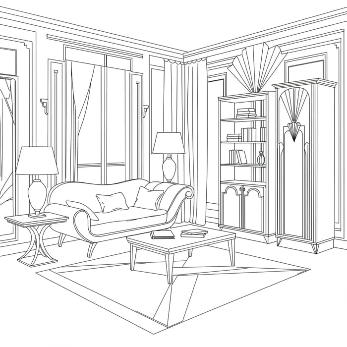 Art Deco Living Room Layout Design Outline