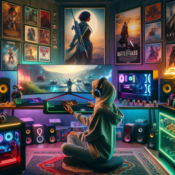 Gaming PC Room with LED Lights & Music Lover