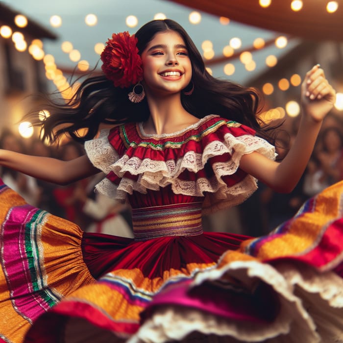 Girl Dancing in Colorful Traditional Outfit