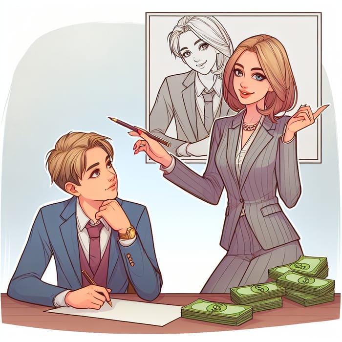 Attractive Woman Influencing Wealthy Man - Illustration