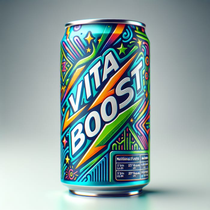 VitaBoost Energy Drink Can - Vibrant and Colorful Design