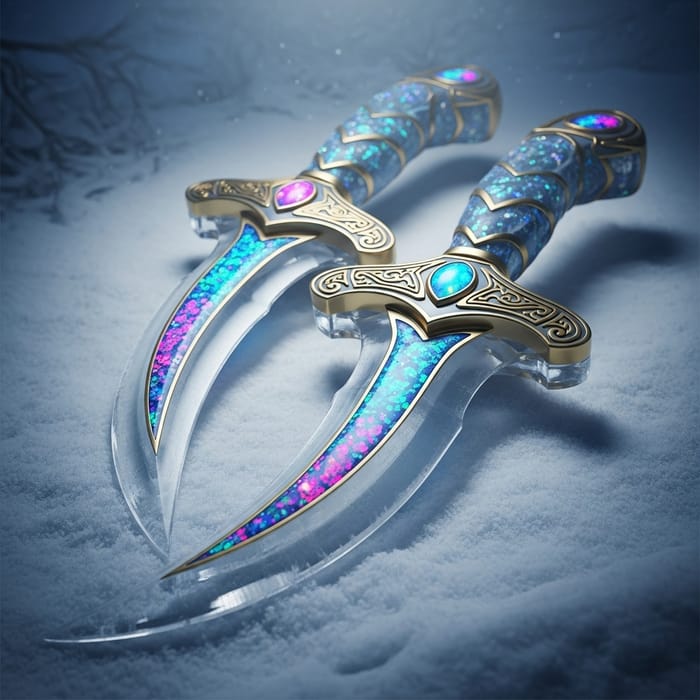 Curved Ice Daggers with Opal Inlays