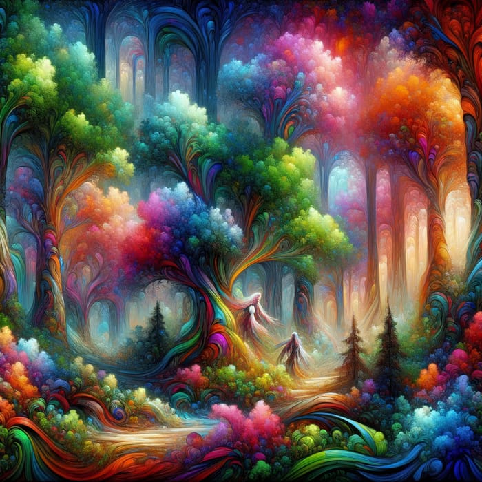 Whimsical Creature in Vibrant Mystical Forest | Ethereal Scene