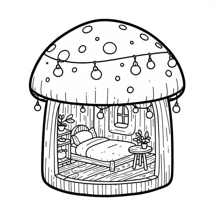 Cozy Tiny Mushroom House - Isometric Coloring Book