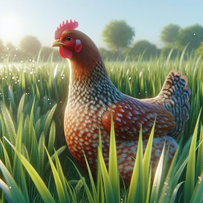 Stunning Hen in Vibrant Green Field