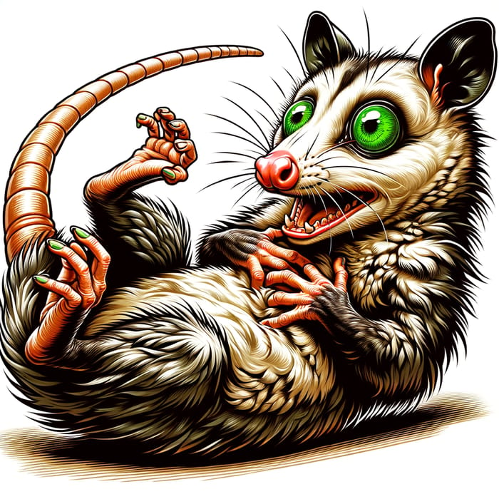 Dramatic Possum Heart Attack Illustration | Bold Green Eyes