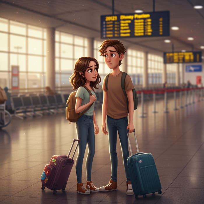 Disney Pixar Style Couple at Airport Going to Berlin