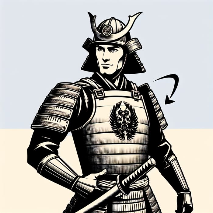 Muscular Samurai Warrior with 'L' Emblem in Anime Style