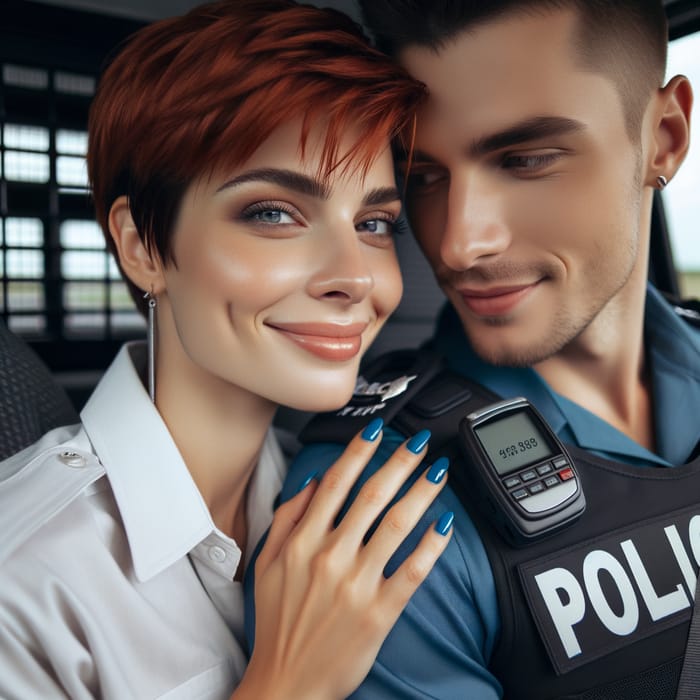 Caucasian Female Police Officer in Heartwarming Moment