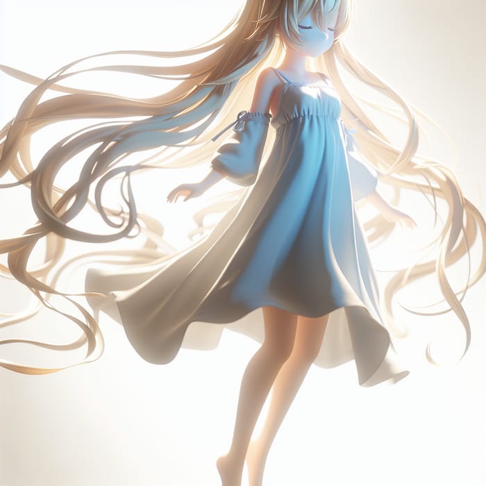 Floating Anime Girl in Blue Dress and Blonde Hair