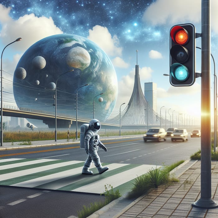 Space Pedestrian Crossing at Cosmic Traffic Light