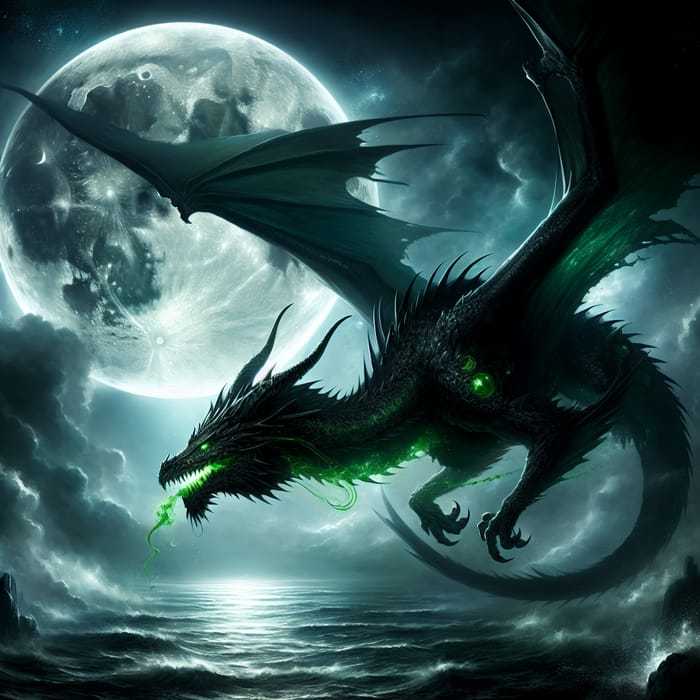 Venom Dragon Flying in Moonlight Sky