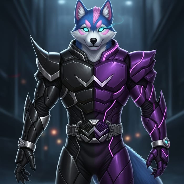 High-Quality Anthro Husky Fursona - Kamen Rider W Style High-Quality Anthro Husky Fursona - Kamen Rider W Style