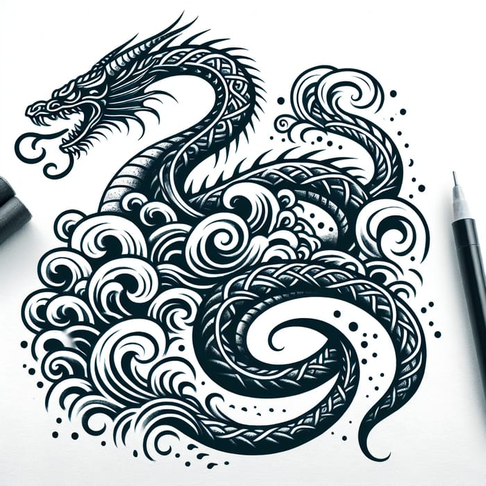 Viking Tattoo Design of Jörmungandr in Maori-Style Art