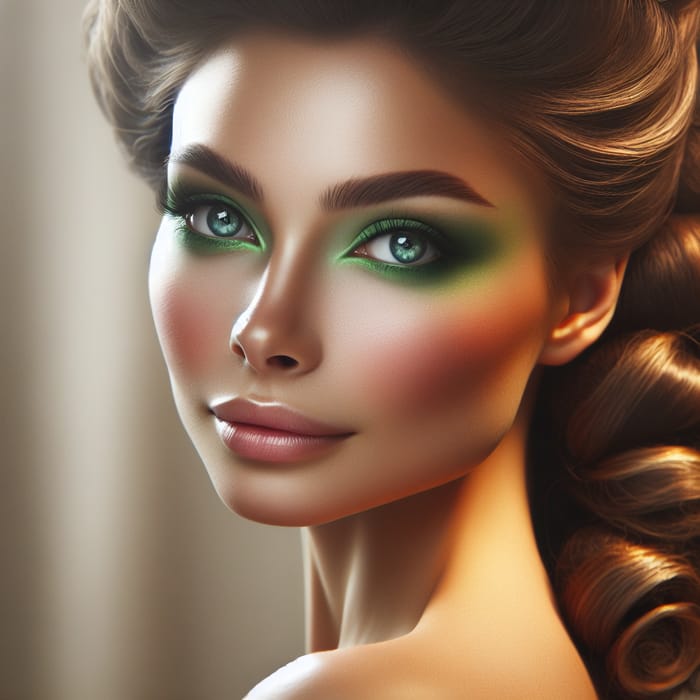 Ethereal Beauty: Woman with Green Undereye Patches and Elaborate Hairdo