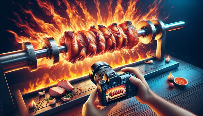 Captivating Succulent Pork Roast on Spit - Vibrant Food Photography