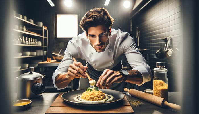 Proficient Chef Crafting Luxury Risotto | Culinary Magazine Style