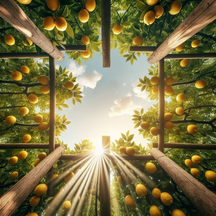 Sunlit Lemon Plantation: Ripe Yellow Lemons on Branches