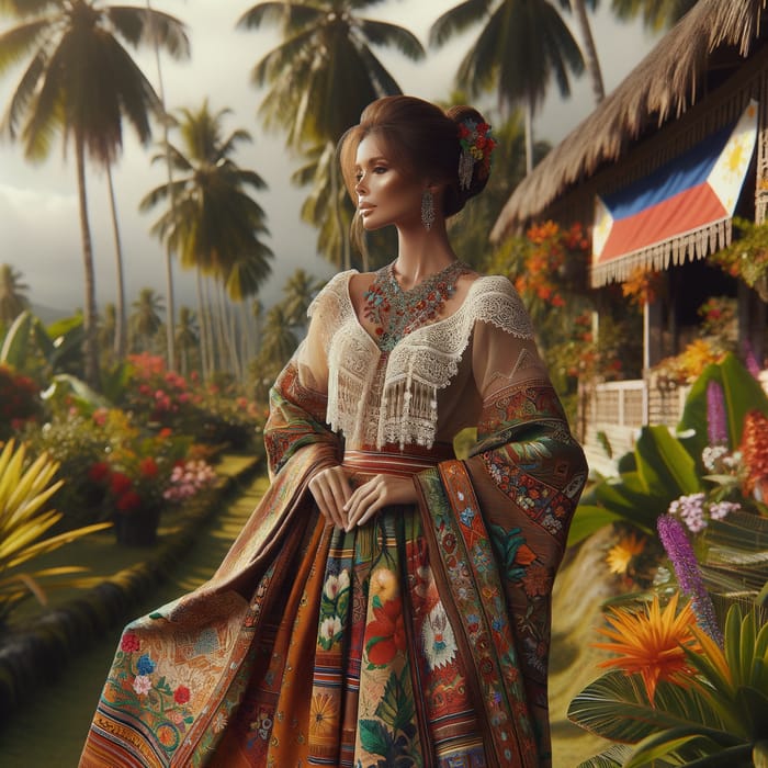 Filipina Woman in Traditional Baro't Saya Attire