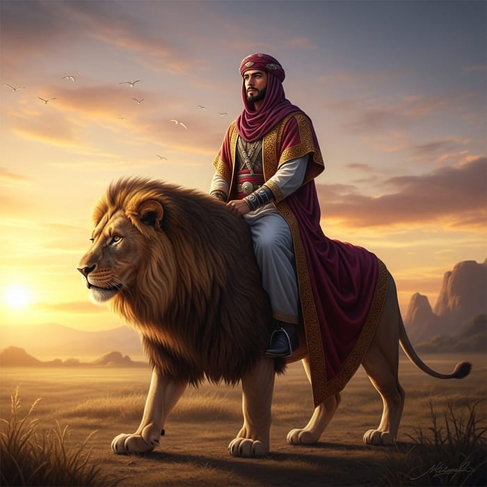 Beautiful Man Riding Majestic Lion