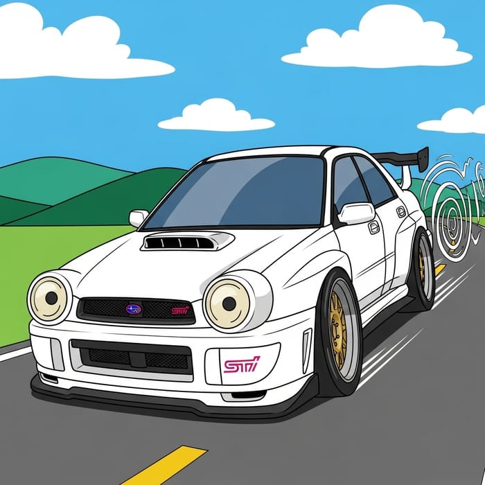 White Subaru WRX STI Cartoon Style White Subaru WRX STI Cartoon Style