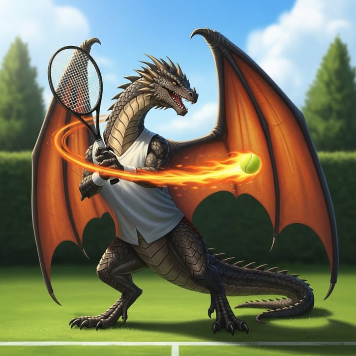 Dragon Playing Tennis: Power on the Court Dragon Playing Tennis: Power on the Court