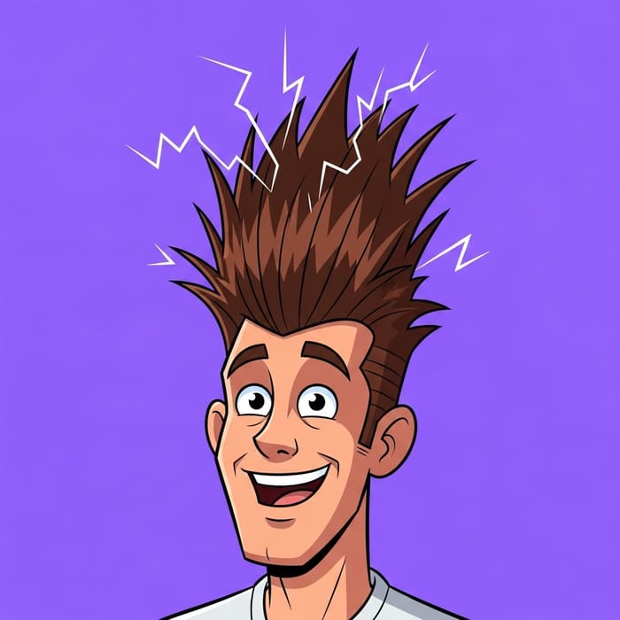Cute Guy with Electric Shock Bangs - Purple Background Cartoon Cute Guy with Electric Shock Bangs - Purple Background Cartoon