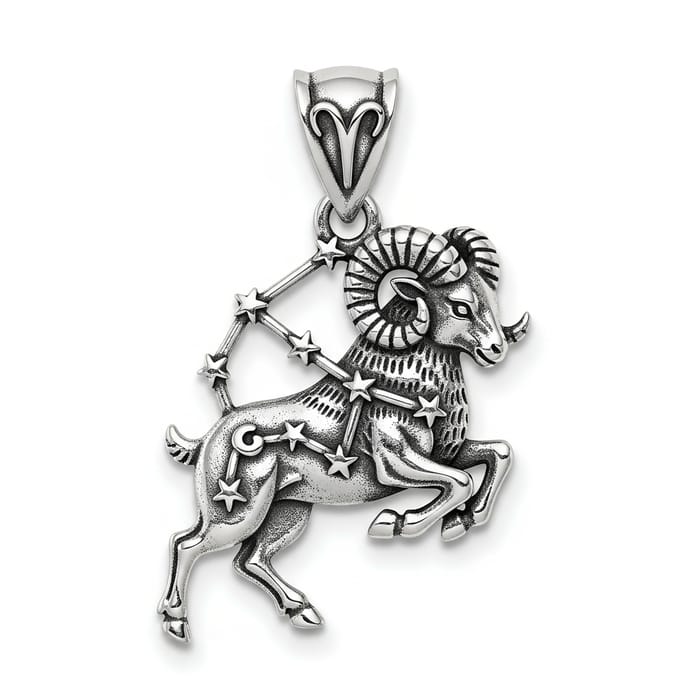 Vintage Aries Zodiac Pendant | Ram Astrology Silver Jewelry