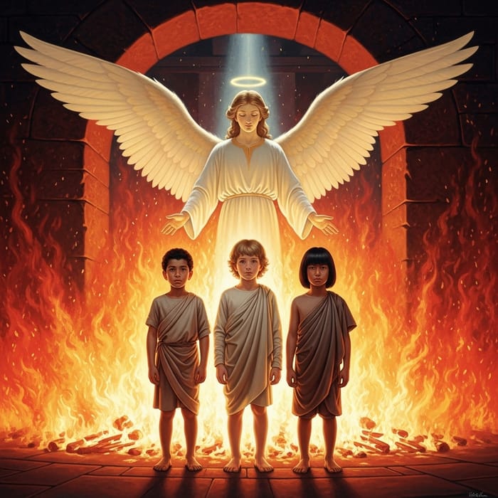 Three Boys with an Angel in Fiery Furnace
