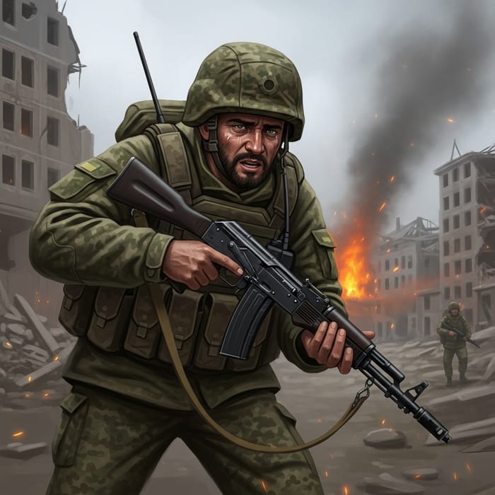 Courageous Russian Soldier in Chechen War