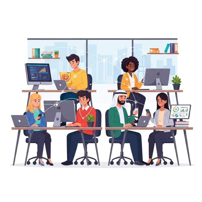 Diverse VK Team in Modern Office Space | Collaboration Illustration Diverse VK Team in Modern Office Space | Collaboration Illustration