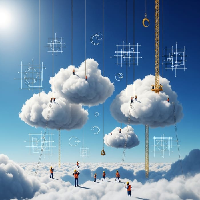 Celestial Skyscape Construction | Cloud Workers & Blue Prints